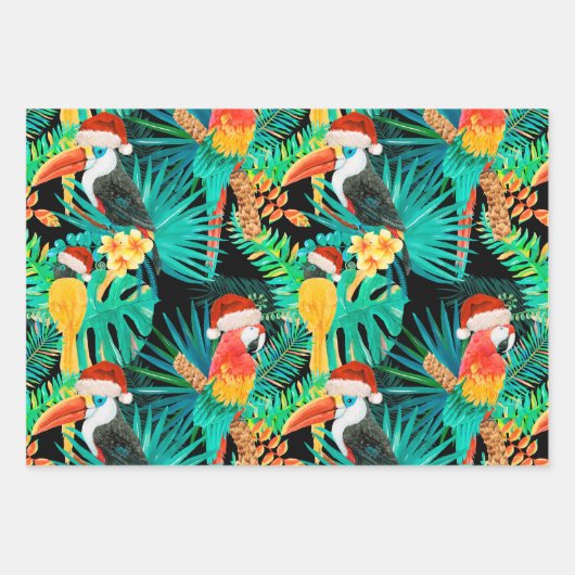 Mele Kalikimaka Tropische Jungvögel und Streifen Geschenkpapier Set (Vorderseite 3)
