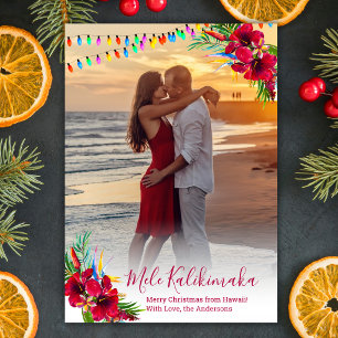 Mele Kalikimaka Tropisches Hawaii-Blumen-Foto Feiertagskarte