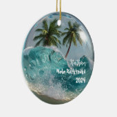 Mele Kalikimaka Tropisches Schneeglobe Keramik Ornament (Rechts)