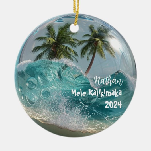 Mele Kalikimaka Tropisches Schneeglobe Keramik Ornament (Vorne)