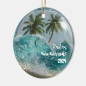 Mele Kalikimaka Tropisches Schneeglobe Keramik Ornament (Links)