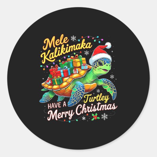 Mele Kalikimaka Turtley Have A Merry Christmas Runder Aufkleber (Vorderseite)