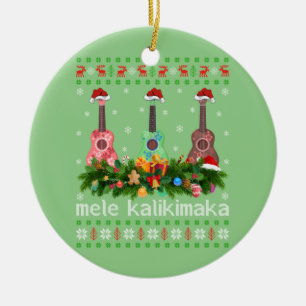 Mele Kalikimaka Ukulele Guitar Gift Ugly Ukulele Keramik Ornament