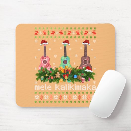 Mele Kalikimaka Ukulele Guitar Gift Ugly Ukulele Mousepad (Mit Mouse)