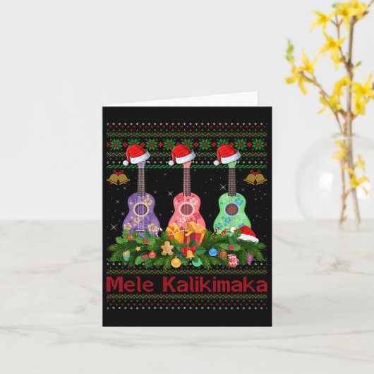 Mele Kalikimaka Ukulele Guitar Ugly Xmas Sweaters Karte (Gelbe Blume)