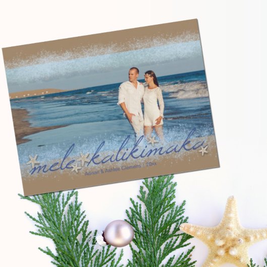 Mele Kalikimaka w/Starfish Script Christmas Foto Postkarte
