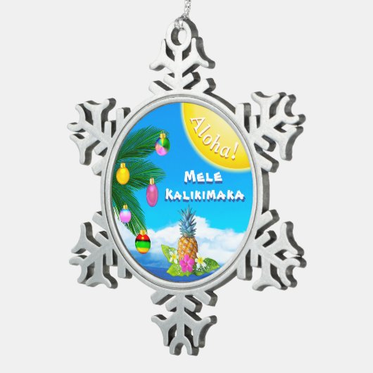Mele Kalikimaka, Weihnachtsbaumschmuck Schneeflocken Zinn-Ornament (Rechts)