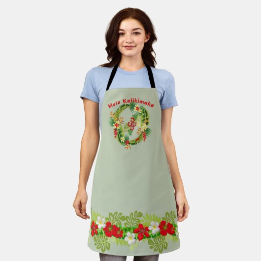 Mele Kalikimaka Wreath Schürze (Getragen)