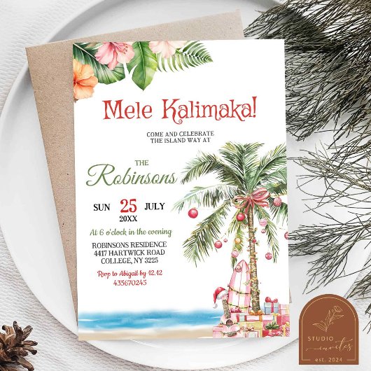 Mele Kalimaka Hawaii Palm Tree Weihnachtsfeiertag  Einladung