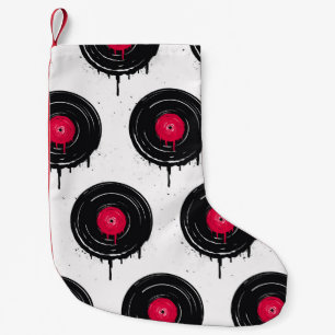 Melierte Vinyl-Platten, künstlerisches Muster. Kleiner Weihnachtsstrumpf