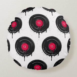 Melierte Vinyl-Platten, künstlerisches Muster. Rundes Kissen