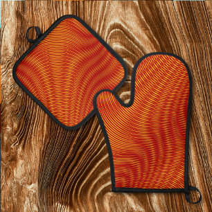 Melierter Kupfer-Effekt Moiré Stripes Abstrakt Ofenhandschuh & Topflappen-Set