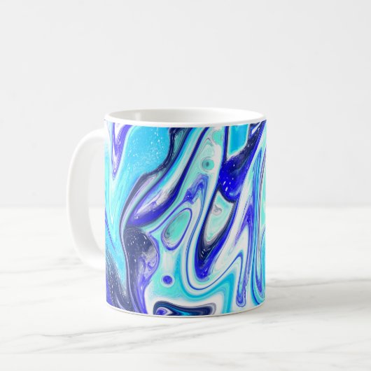 Meliertes Blau | Fluid Art Kaffeetasse (Vorderseite Links)