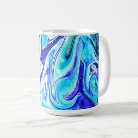 Meliertes Blau | Fluid Art Kaffeetasse (VorderseiteRechts)