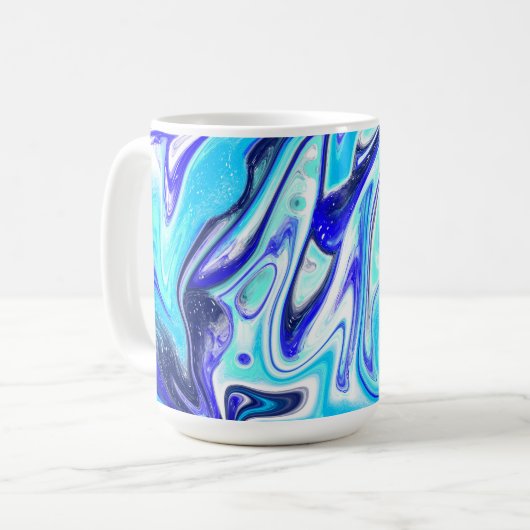 Meliertes Blau | Fluid Art Kaffeetasse (Vorderseite Links)