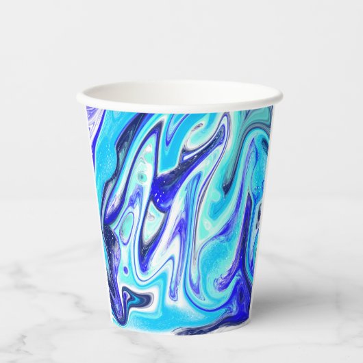 Meliertes Blau | Marmorflüssiges Kunst Pappbecher (Vorderseite)