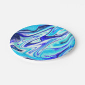 Meliertes Blau | Marmorflüssiges Kunst Pappteller (Schrägansicht)