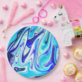 Meliertes Blau | Marmorflüssiges Kunst Pappteller (Party)