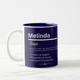 Melinda, Girl Personalized Name Definition Mug Zweifarbige Tasse