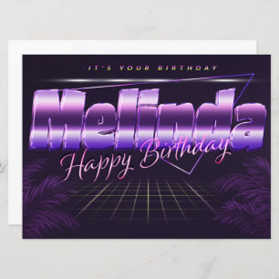 Melinda Name Vorname lila retro Karte Geburtstag