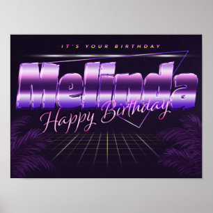 Melinda Name Vorname lila retro Poster Geburtstag