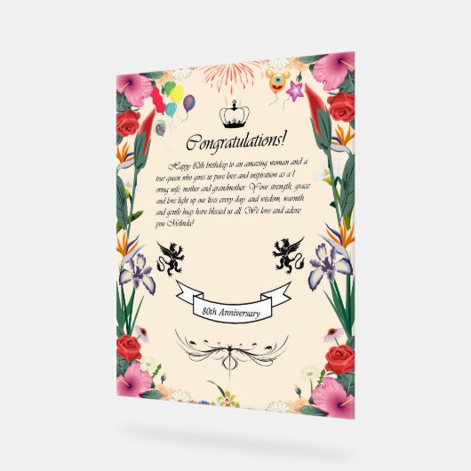 Melindas 80. Geburtstagskarte Acrylschild (Winkel)