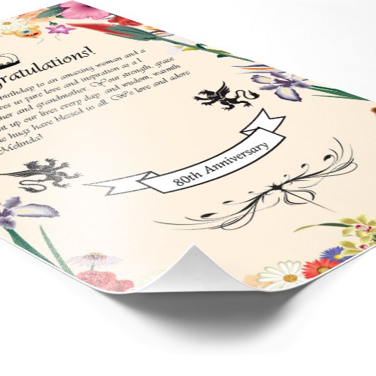 Melindas 80. Geburtstagskarte Fotodruck (Ecke)