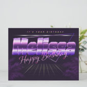 Melissa Name Vorname lila retro Karte Geburtstag (Stehend Vorderseite)