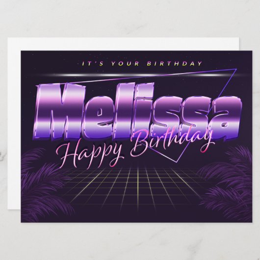 Melissa Name Vorname lila retro Karte Geburtstag (Vorne/Hinten)