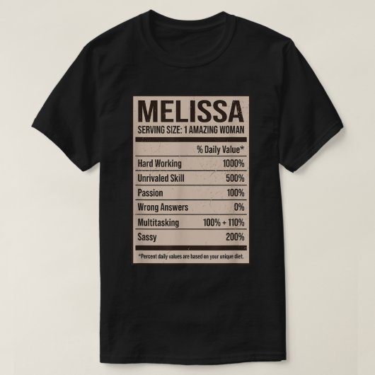 Melissa Nutrition Fakten Name Nickname Alias Titel T-Shirt (Design vorne)