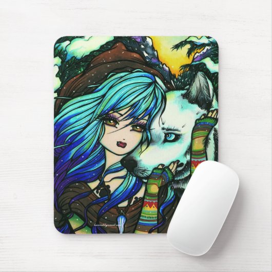 "Melissa" Vampirs-Wolf-Fantasie-Waldkunst Mousepad (Mit Mouse)