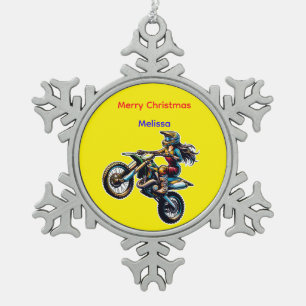 Melissas Motocross-Weihnachts-Schneeflocken-Orname Schneeflocken Zinn-Ornament