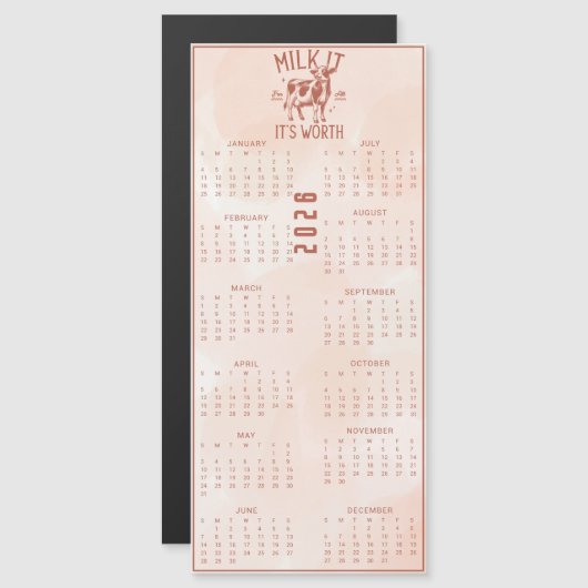 Melken Sie es 2026 Brauner Kalender voll aus Magnetkarte (Vorne/Hinten)