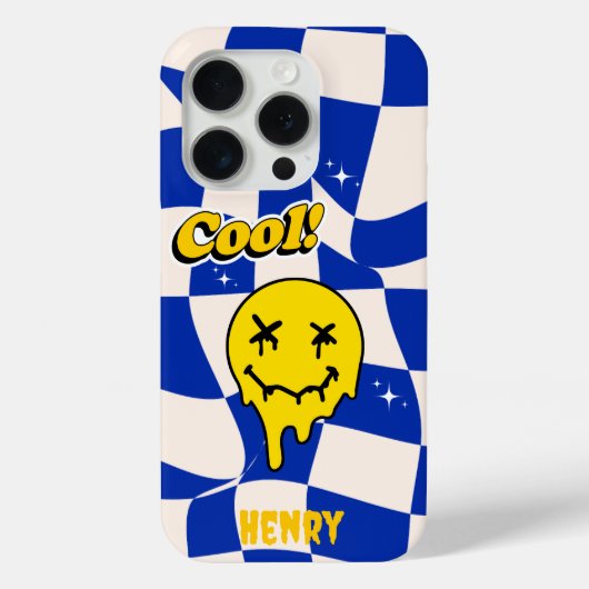 Melken von Lächelemoji mit Blue Checkered Case-Mate iPhone Hülle (Rückseite)