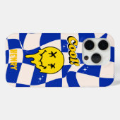 Melken von Lächelemoji mit Blue Checkered Case-Mate iPhone Hülle (Rückseite (Horizontal))