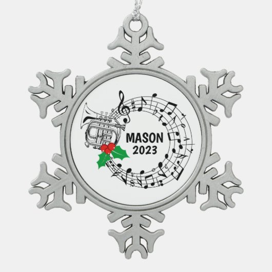 Mellophone Marching Band Weihnachtsschmuck Schneeflocken Zinn-Ornament (Vorderseite)