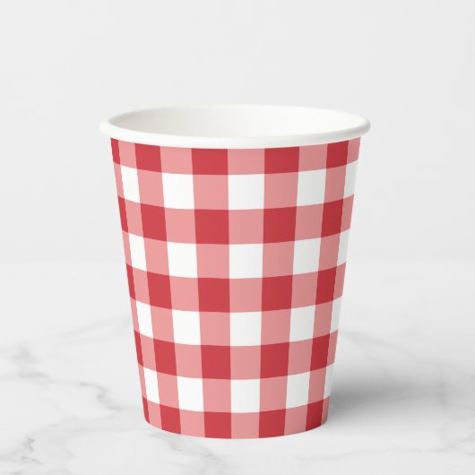 Mellow Classic Gingham - red white check plaid. Pappbecher (Vorderseite)