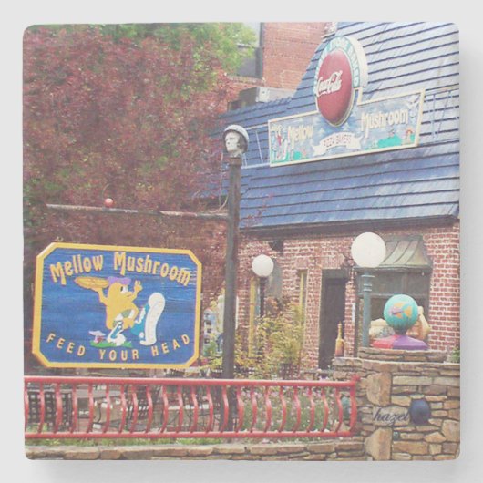Mellow Mushroom, Asheville, Mellow Mushroom Steinuntersetzer (Vorderseite)