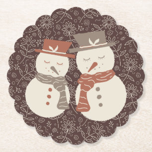 Mellow Schneemänner - 2 süße Schneemann-Paar rot. Untersetzer