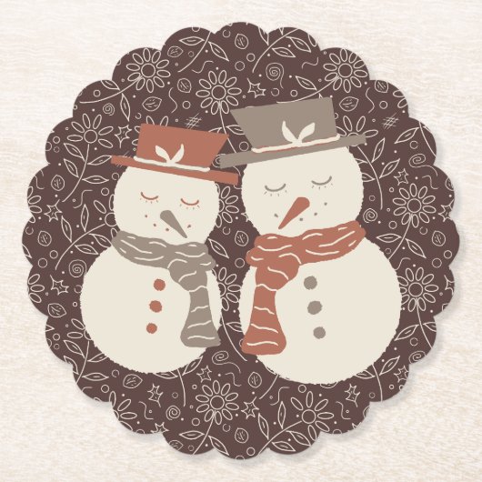 Mellow Snowmen - 2 niedliche Schneemännchen rot. Untersetzer (Vorderseite)