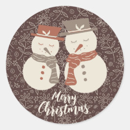 Mellow Snowmen - Frohe Weihnachten 2 Schneemann ro Runder Aufkleber
