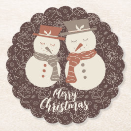 Mellow Snowmen - Frohe Weihnachten 2 Schneemann ro Untersetzer