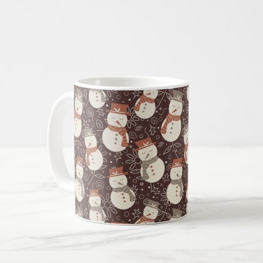 Mellow Snowmen - Schneemann Weihnachten Muster rot Kaffeetasse (Vorderseite Links)