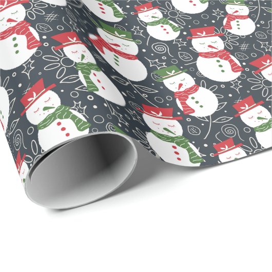 Mellow Snowmen - Weihnachten rot und grün Muster. Geschenkpapier (Rolleneckpunkt)