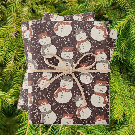 Mellow Snowmen - Weihnachts Muster amaro rot. Geschenkpapier Set