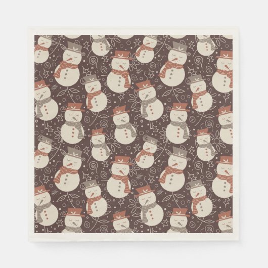 Mellow Snowmen - Weihnachts Muster amaro rot. Serviette (Vorderseite)