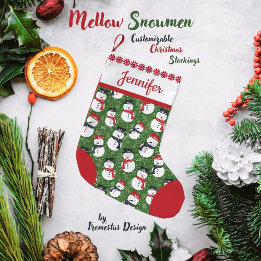 Mellow Snowmen - Xmas red on green customizable. Kleiner Weihnachtsstrumpf
