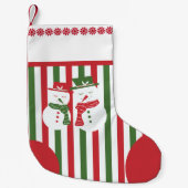 Mellow Snowmen - Xmas red white green stripes. Kleiner Weihnachtsstrumpf (Vorderseite)