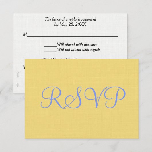 Mellow Yellow Blue Wedding RSVP Karte (Vorne/Hinten)