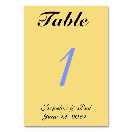 Mellow Yellow Blue Wedding Table No. Cards Tischnummer (Rückseite)